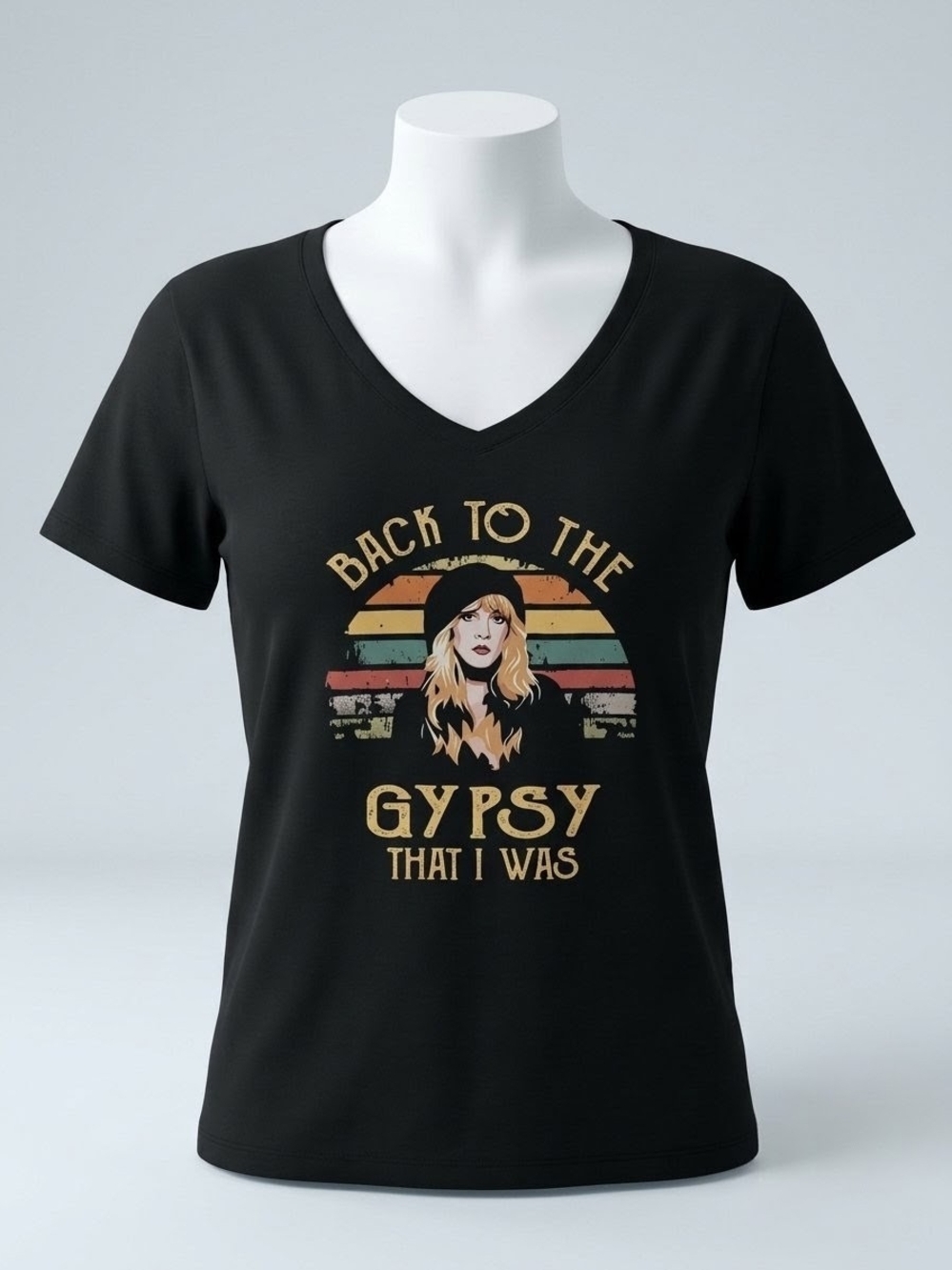 Back to the Gypsy That I Was V-Neck Graphic Tee - Black